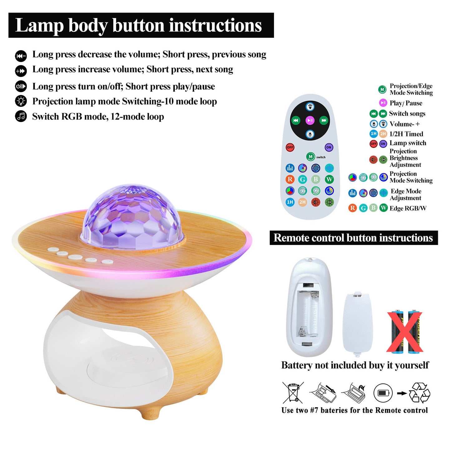 Wireless Charging Projection Lamp Night Light for Bedroom Desk