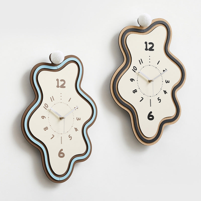 Asymmetrical Silent Wall Clock in Solid Walnut and Eco-Friendly MDF