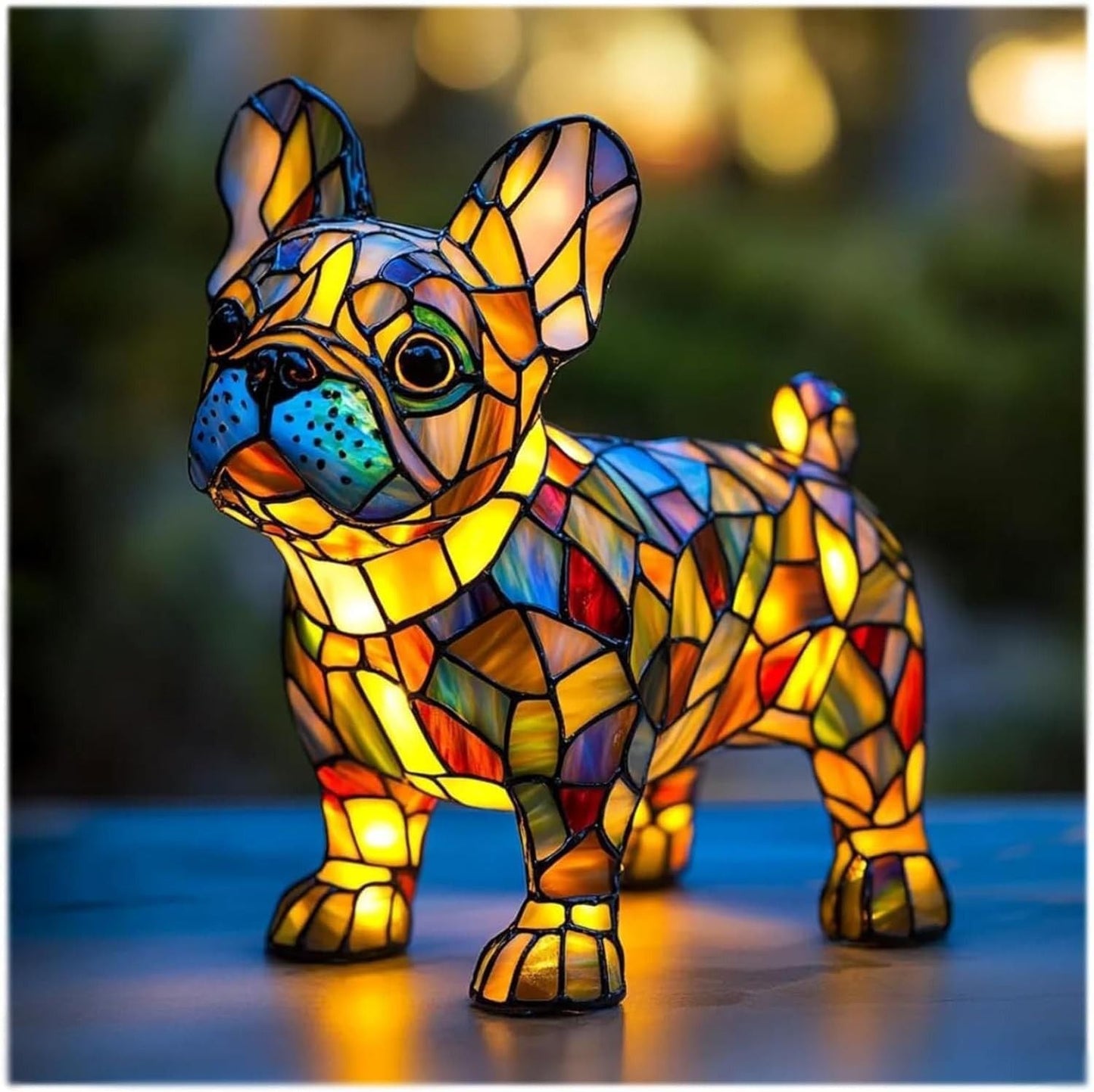 Stained Glass Dog Table Lamp with LED Night Light