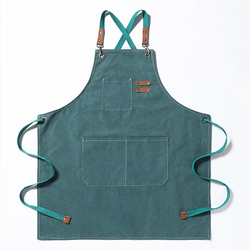 Durable Canvas Stain Resistant Apron with Pockets and Cross-Back Straps