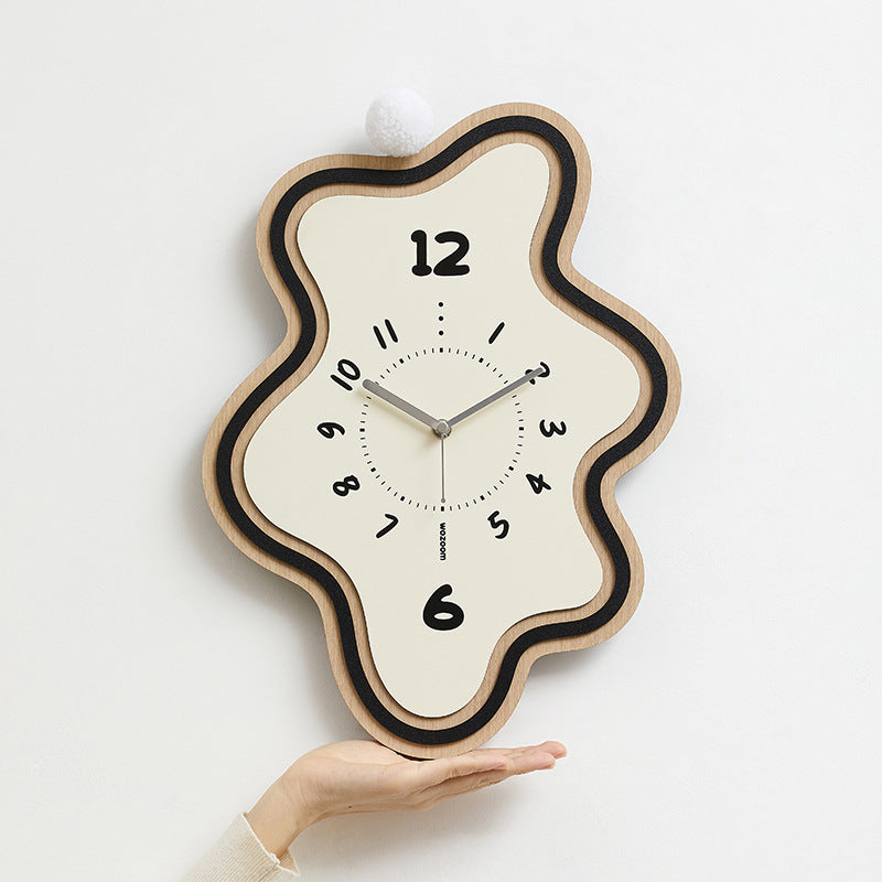 Asymmetrical Silent Wall Clock in Solid Walnut and Eco-Friendly MDF