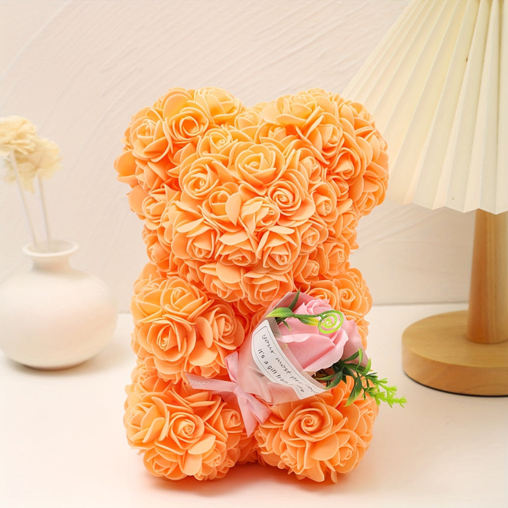 Rose Bear with Lifelike Artificial Flowers for Romantic Decor