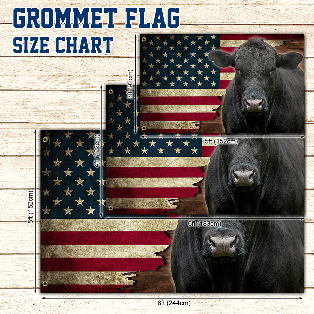Black Angus Cattle Canvas Grommet Flag - Double-Sided, UV Resistant