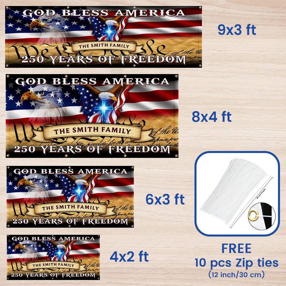 Personalized Patriotic Fence Banner - God Bless America 250 Years of Freedom Outdoor Flag