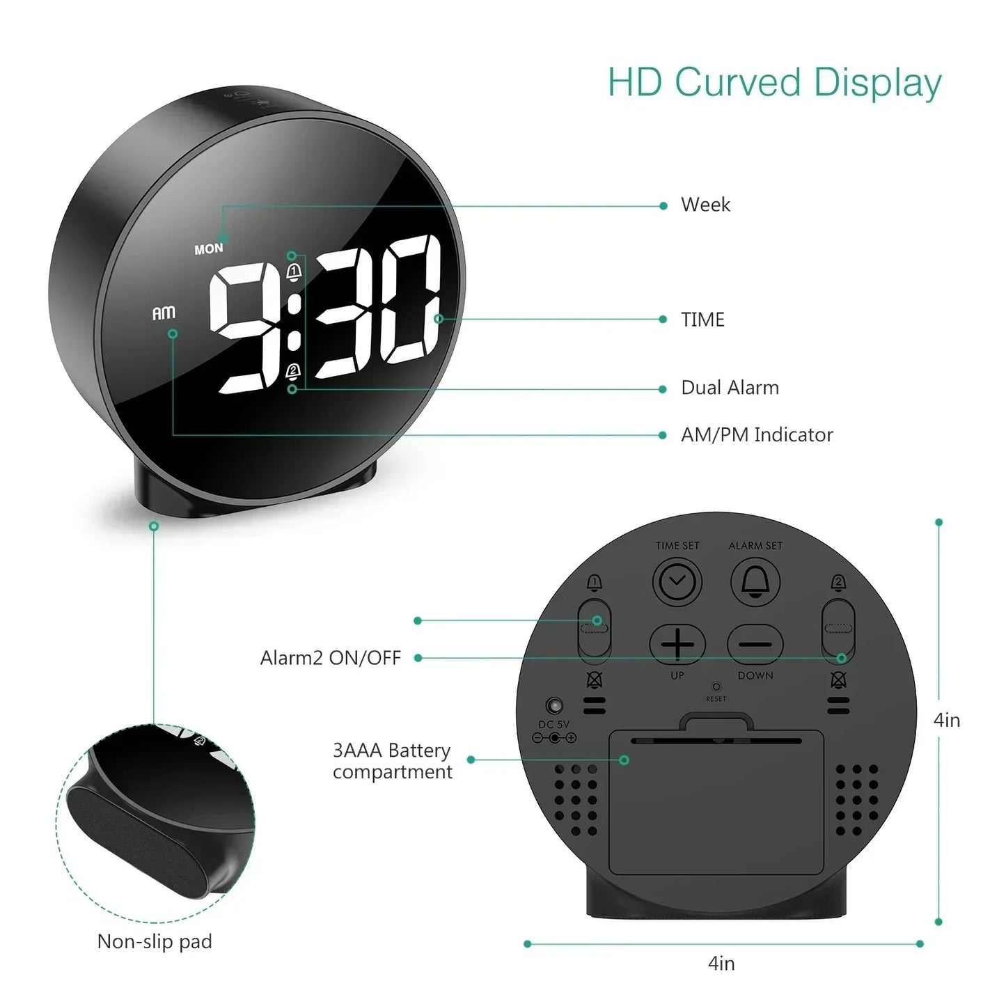 Digital Desk Clock with USB Charging and Snooze Function