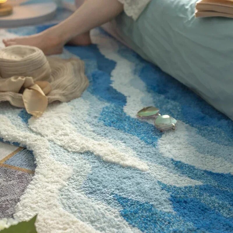 Ocean Wave Non-Slip Flock Area Rug