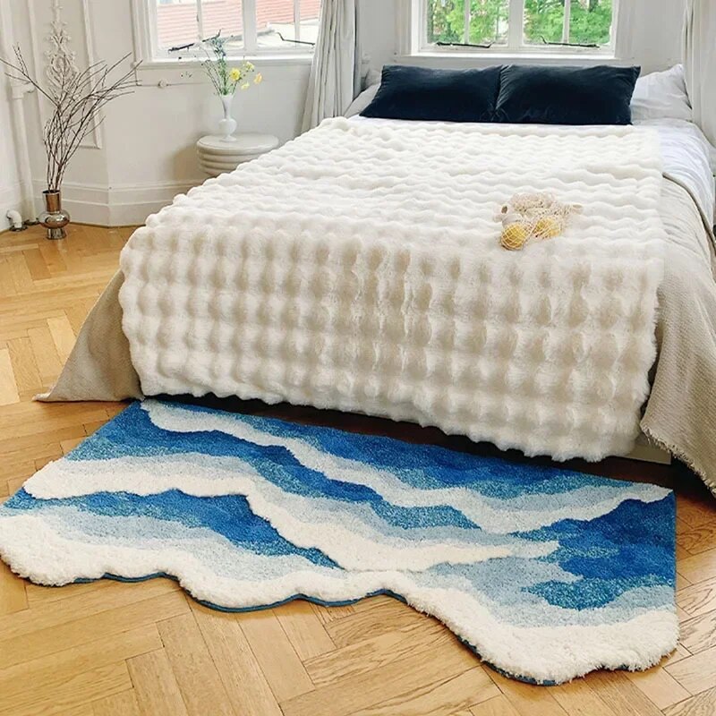 Ocean Wave Non-Slip Flock Area Rug