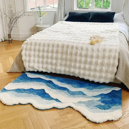 Ocean Wave Non-Slip Flock Area Rug