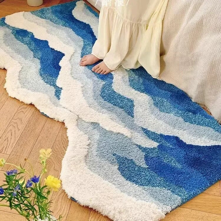 Ocean Wave Non-Slip Flock Area Rug