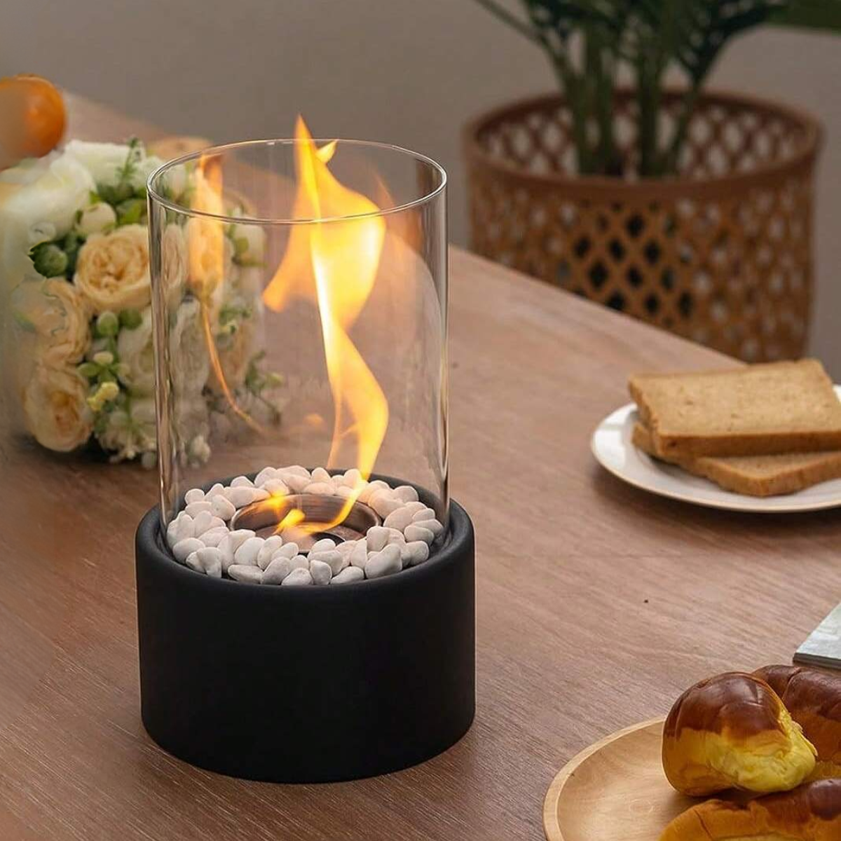 Elegant Glass Flame Oil Lamp with Metal Base