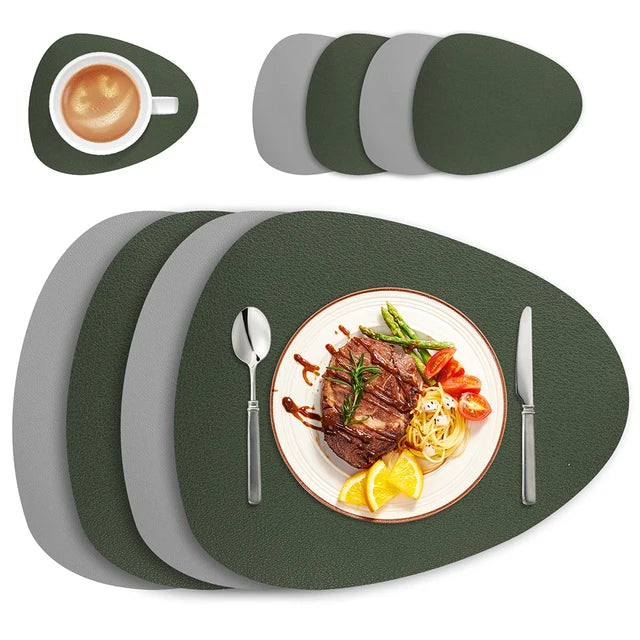 Irregular Waterproof Leather Placemats Set