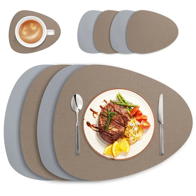 Irregular Waterproof Leather Placemats Set
