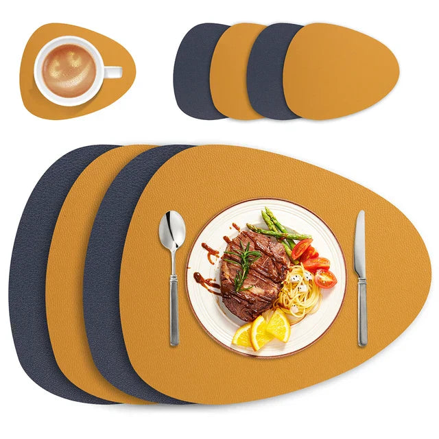 Irregular Waterproof Leather Placemats Set