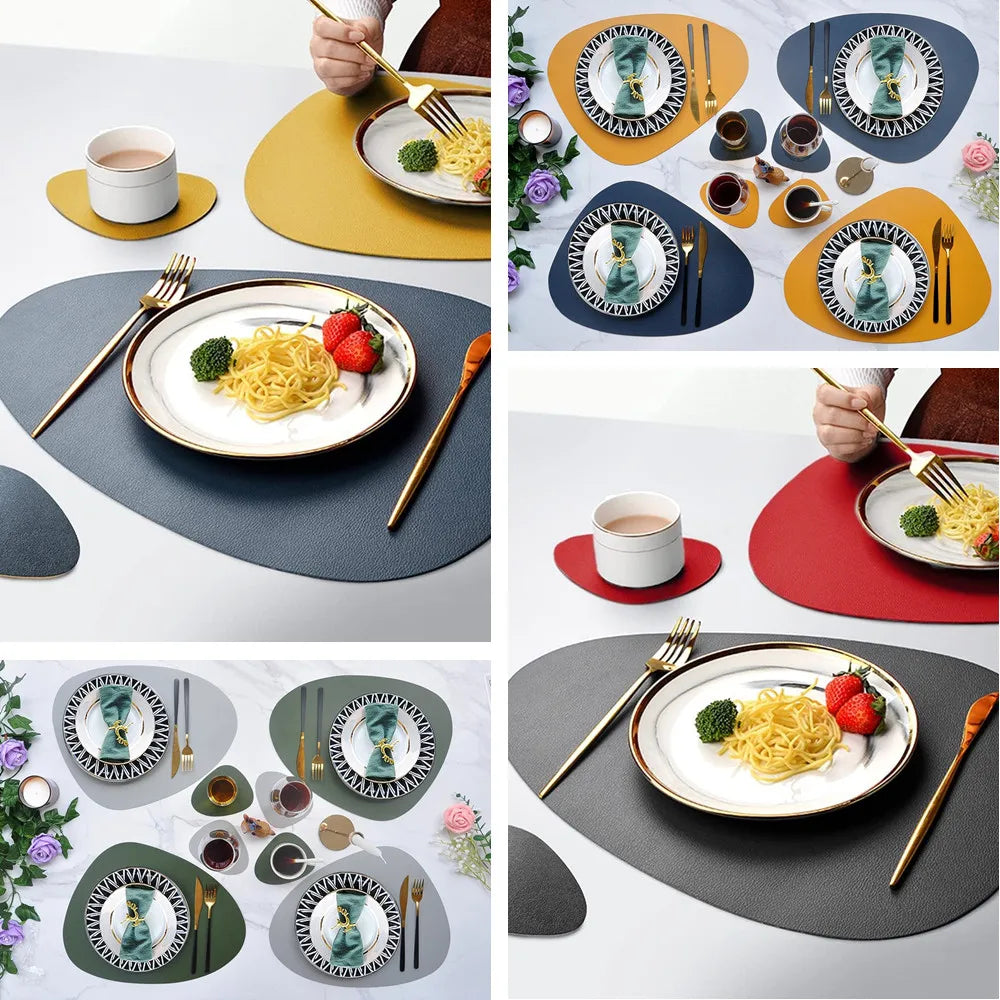Irregular Waterproof Leather Placemats Set