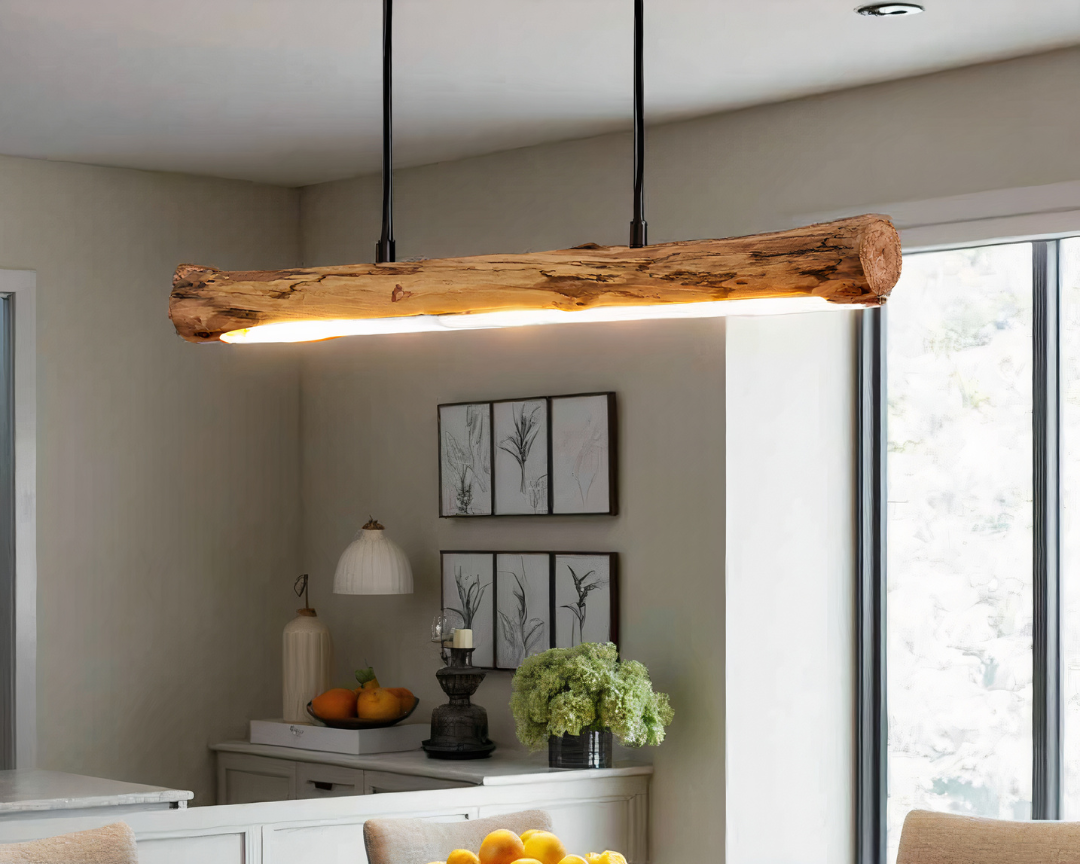 Wooden Pendant Lamp with Dimmable LED Lighting