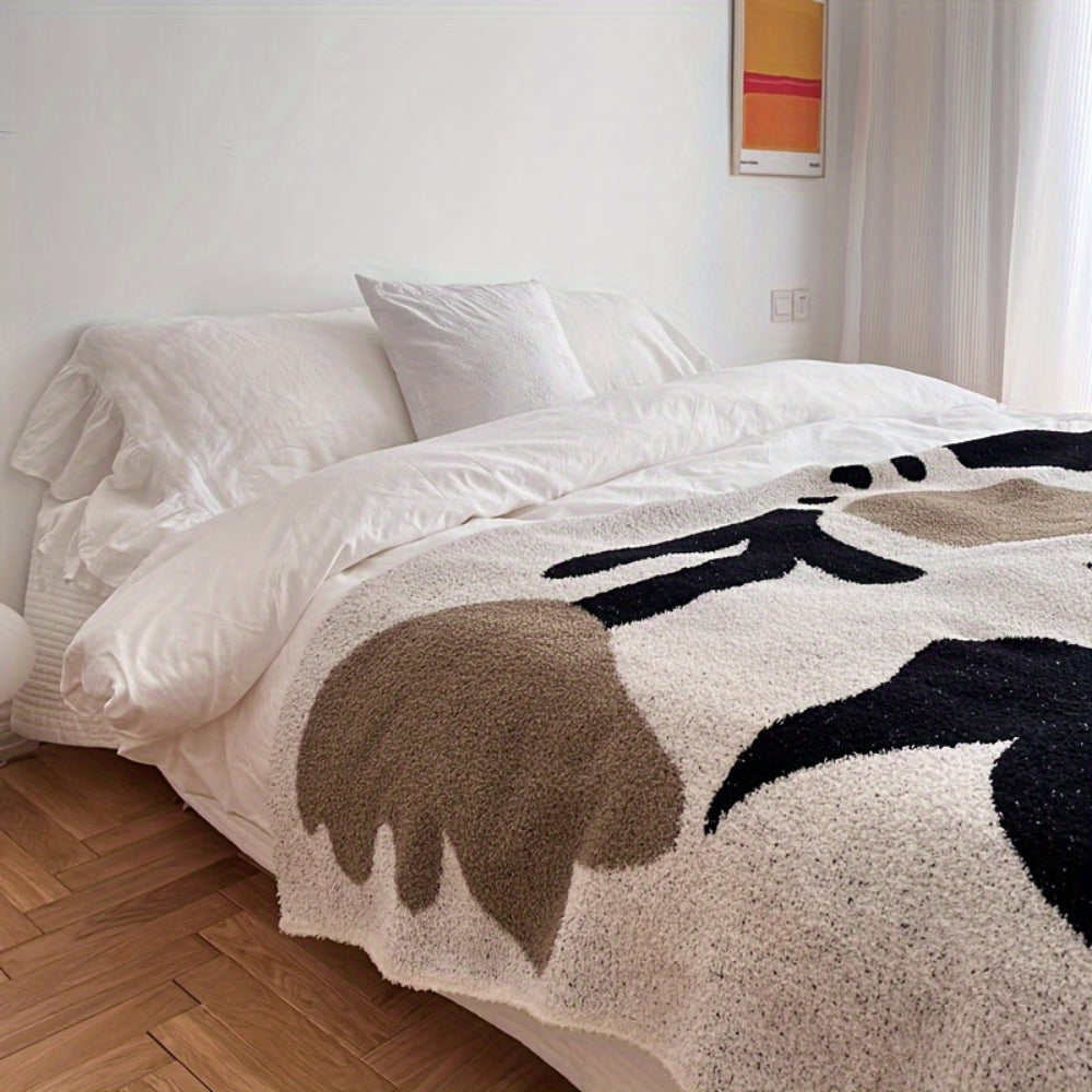 All-Season Soft Microfiber Travel Blanket with Abstract Floral Design