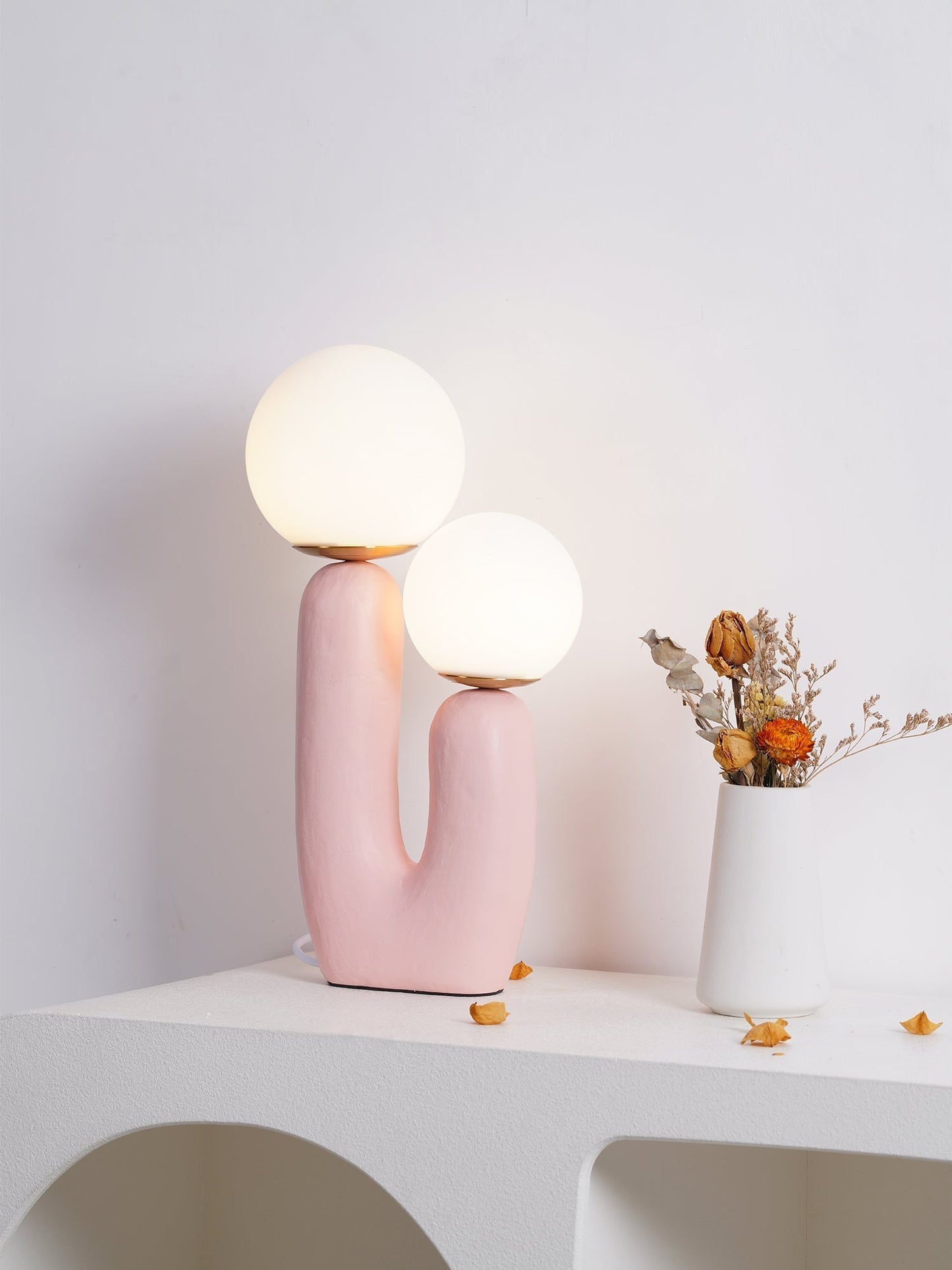 Contemporary Resin and Glass Table Lamp with Natural Accent