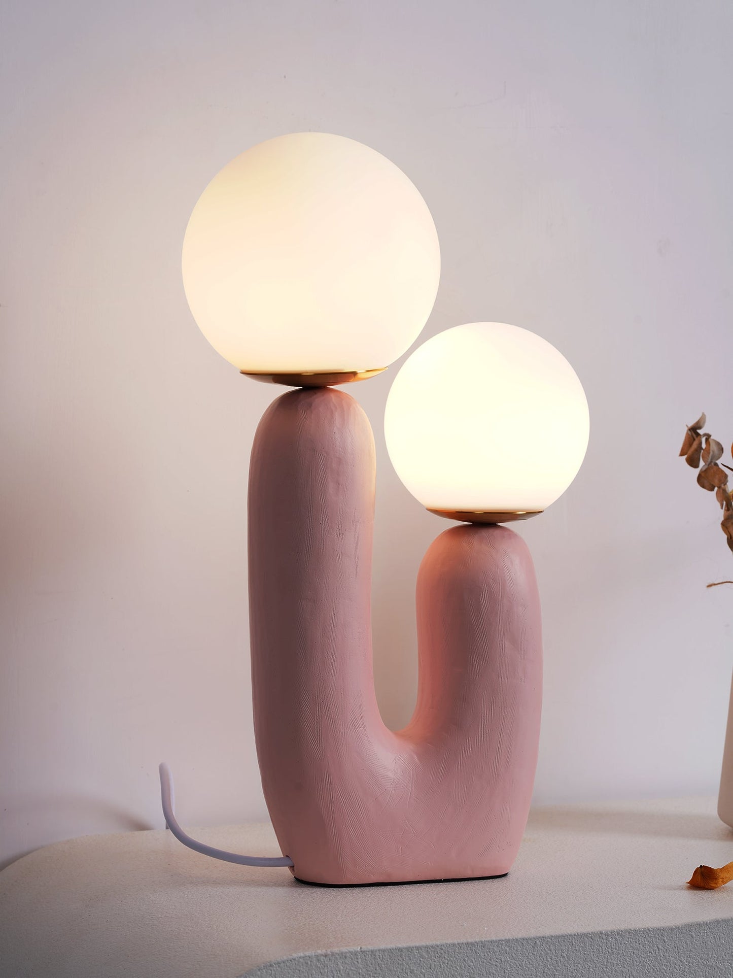 Contemporary Resin and Glass Table Lamp with Natural Accent