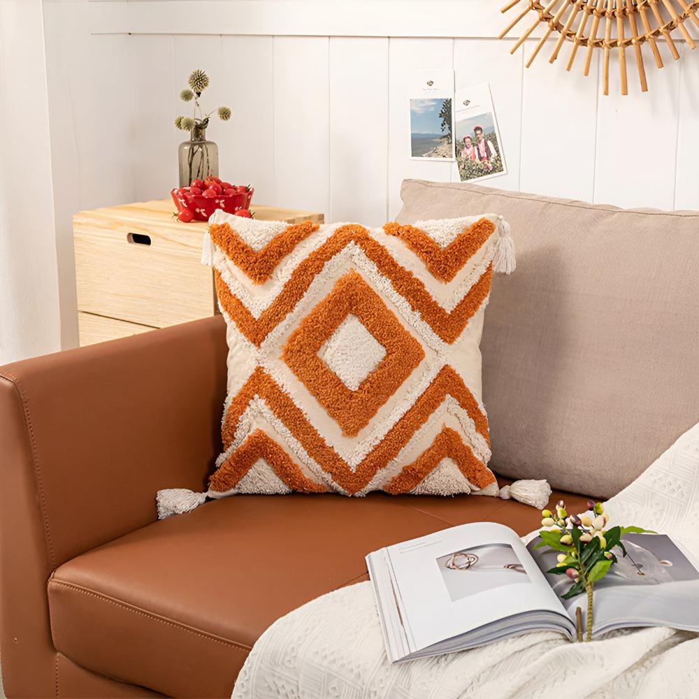 Tufted Cotton Cushion Cover - Moroccan Inspired Design