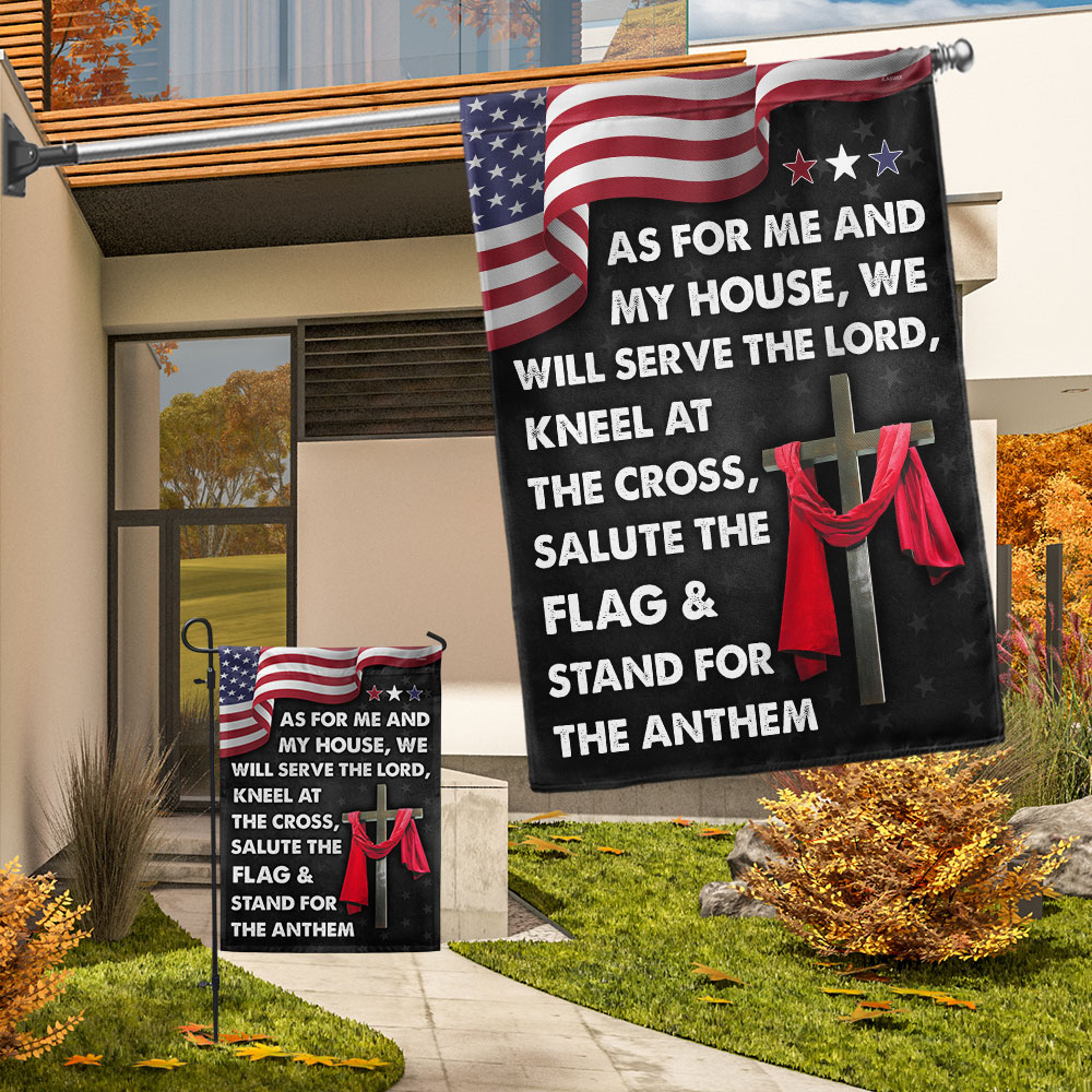 Jesus Cross American Flag - As For Me And My House We Will Serve The Lord