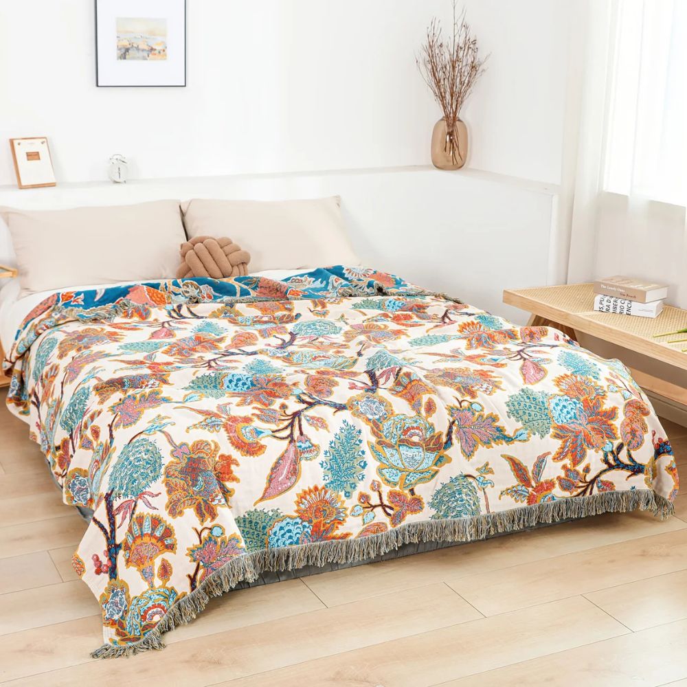Ornamental Floral Cotton Blanket for All-Season Comfort