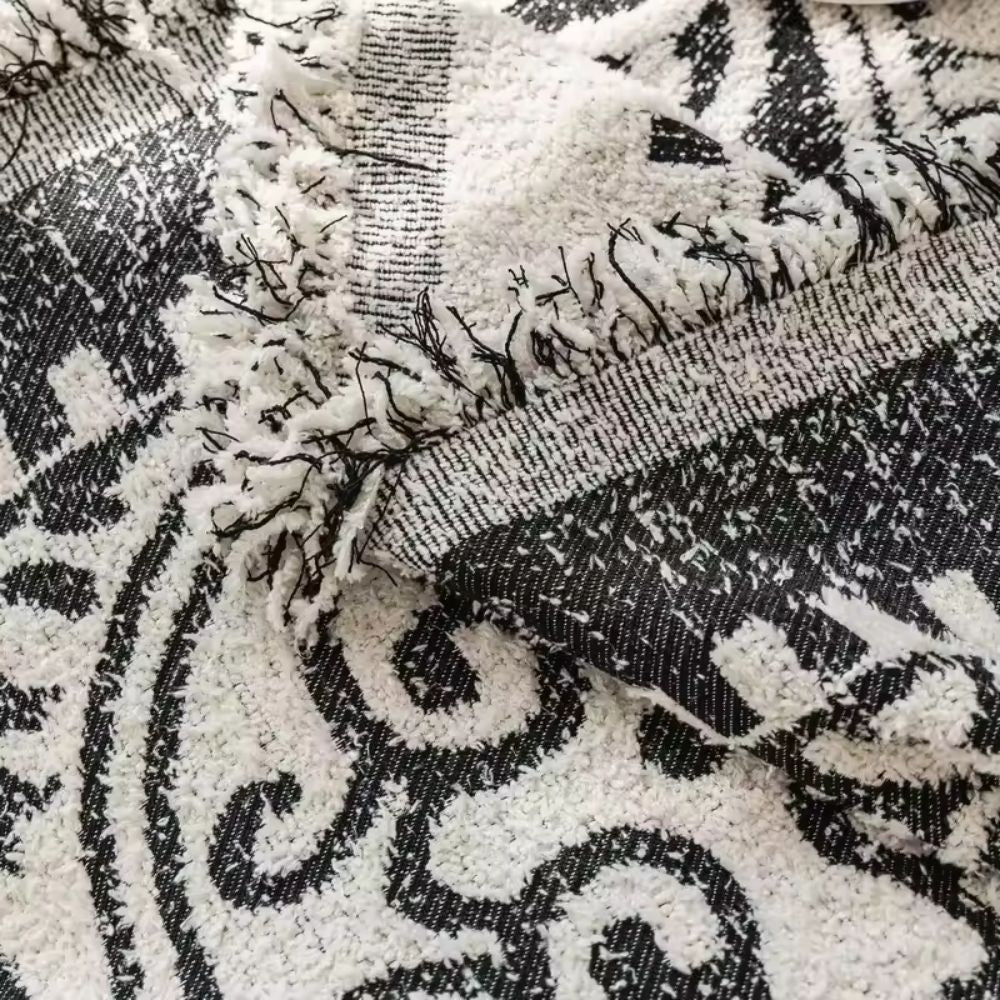 Ornamental Jacquard Sofa Cover with Fringed Edges