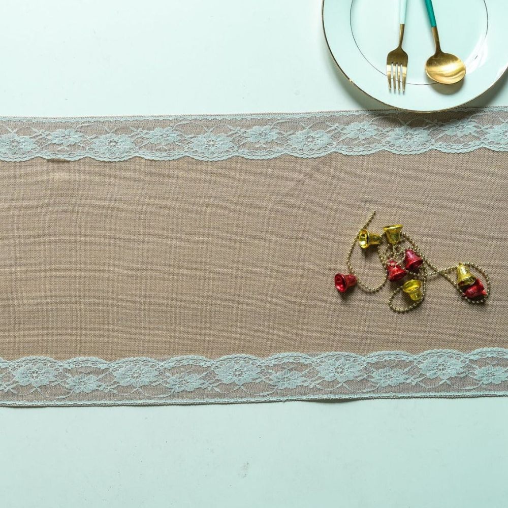 Lace Edge Table Runner with Ornate Blossom Design