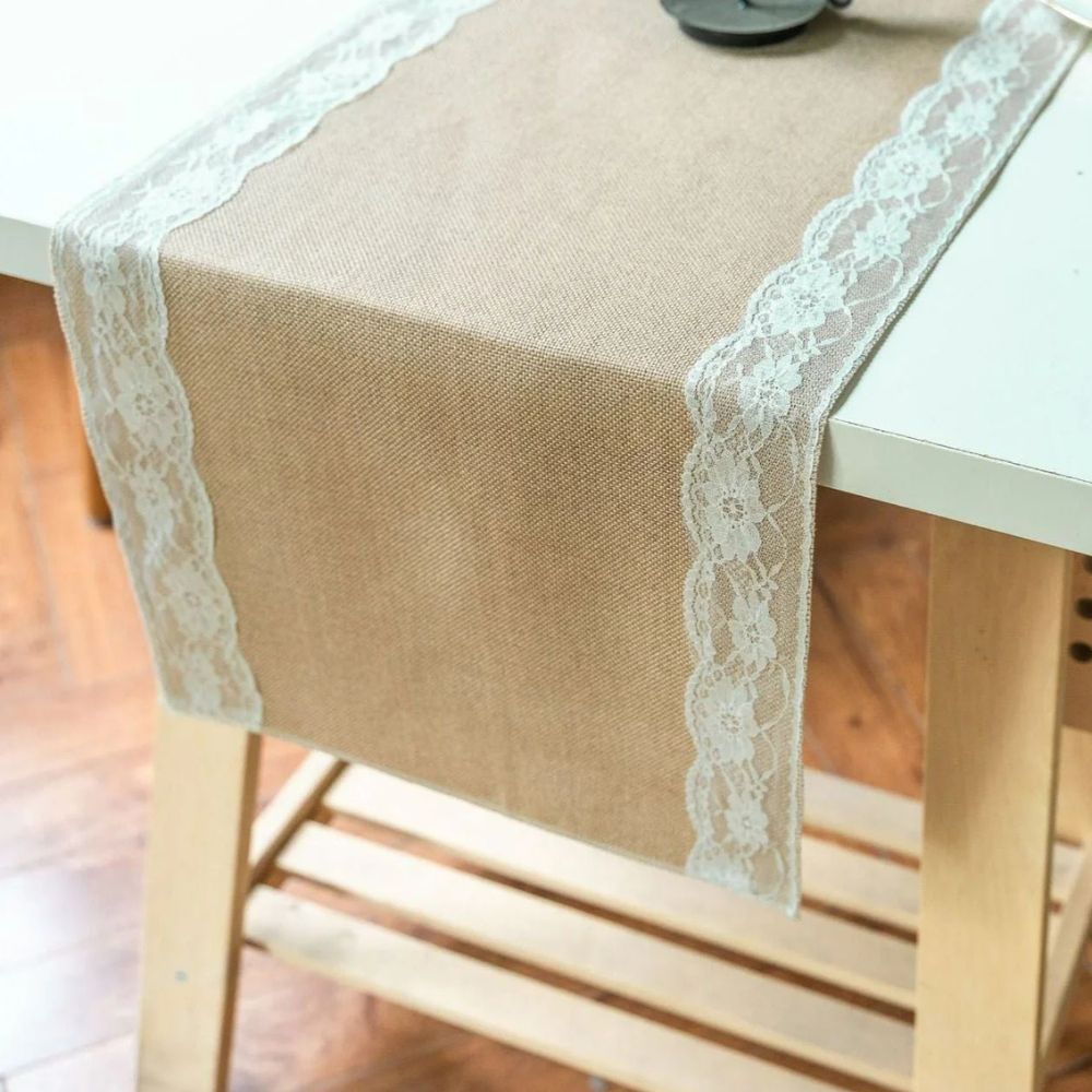 Lace Edge Table Runner with Ornate Blossom Design