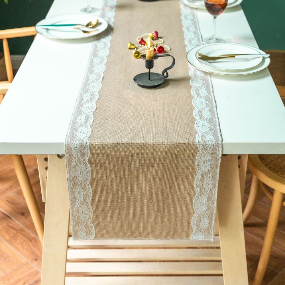 Lace Edge Table Runner with Ornate Blossom Design