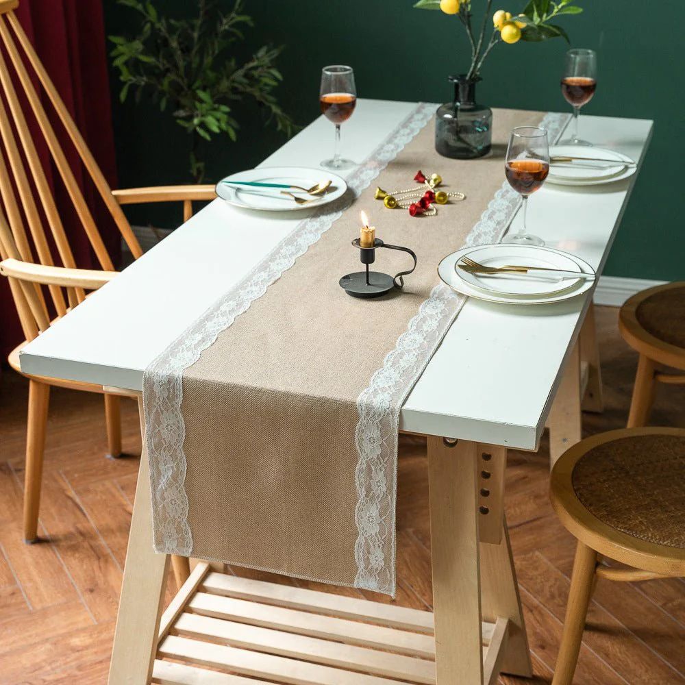 Lace Edge Table Runner with Ornate Blossom Design