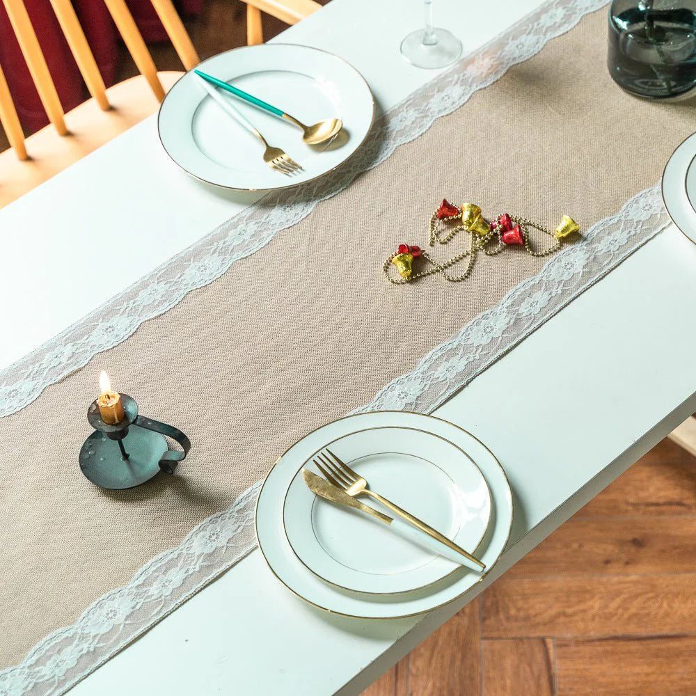 Lace Edge Table Runner with Ornate Blossom Design