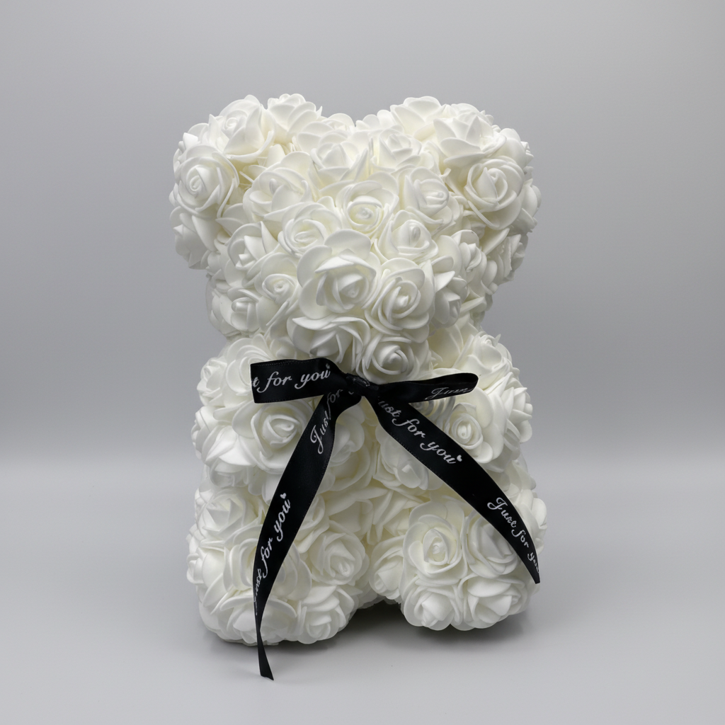 Rose Bear Plush Figure Made of Foam Roses - Romantic Gift for Her