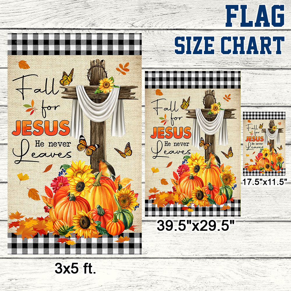 Fall Decorative Flag "Fall for Jesus He Never Leaves" Double-Sided Canvas