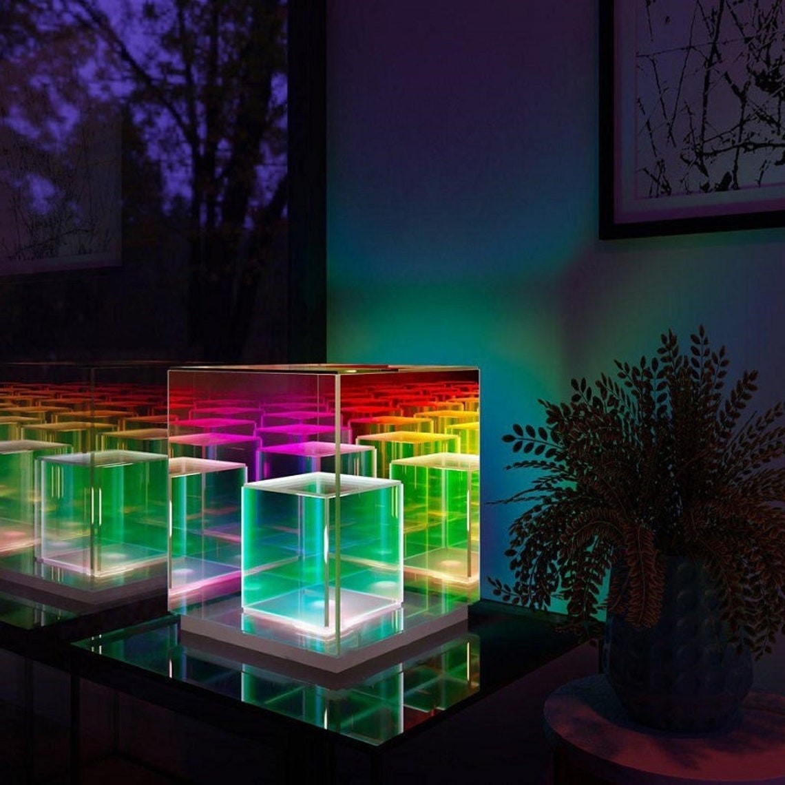 Concentric Cube LED Table Lamp with RGB Color Options