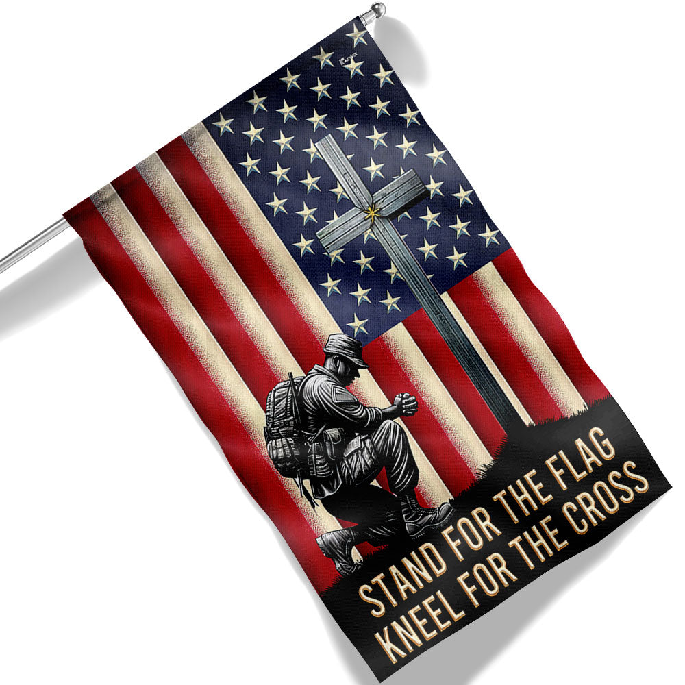 American Flag with Cross - Veteran Kneeling Christ Flag