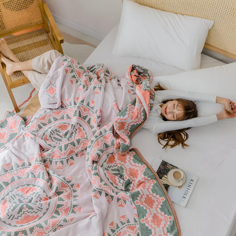 Lightweight Cotton Travel Blanket with Fringe Design