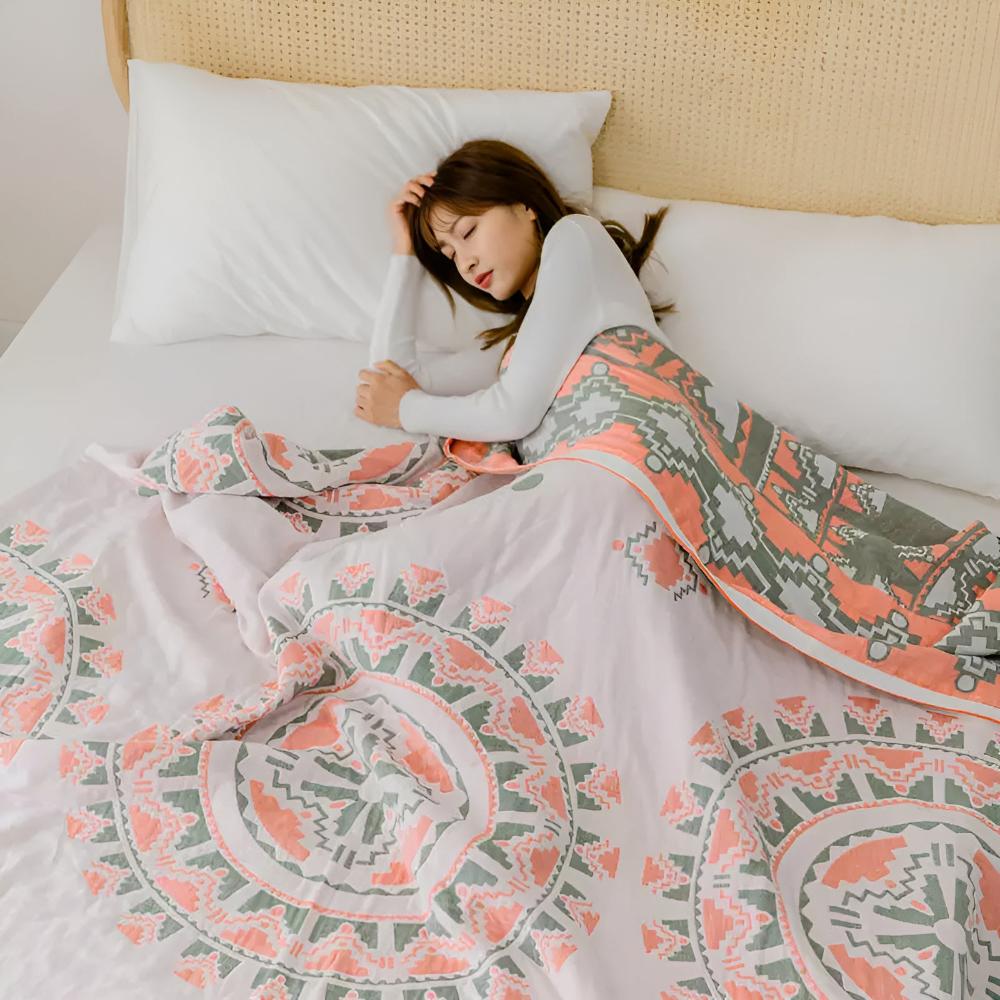 Lightweight Cotton Travel Blanket with Fringe Design