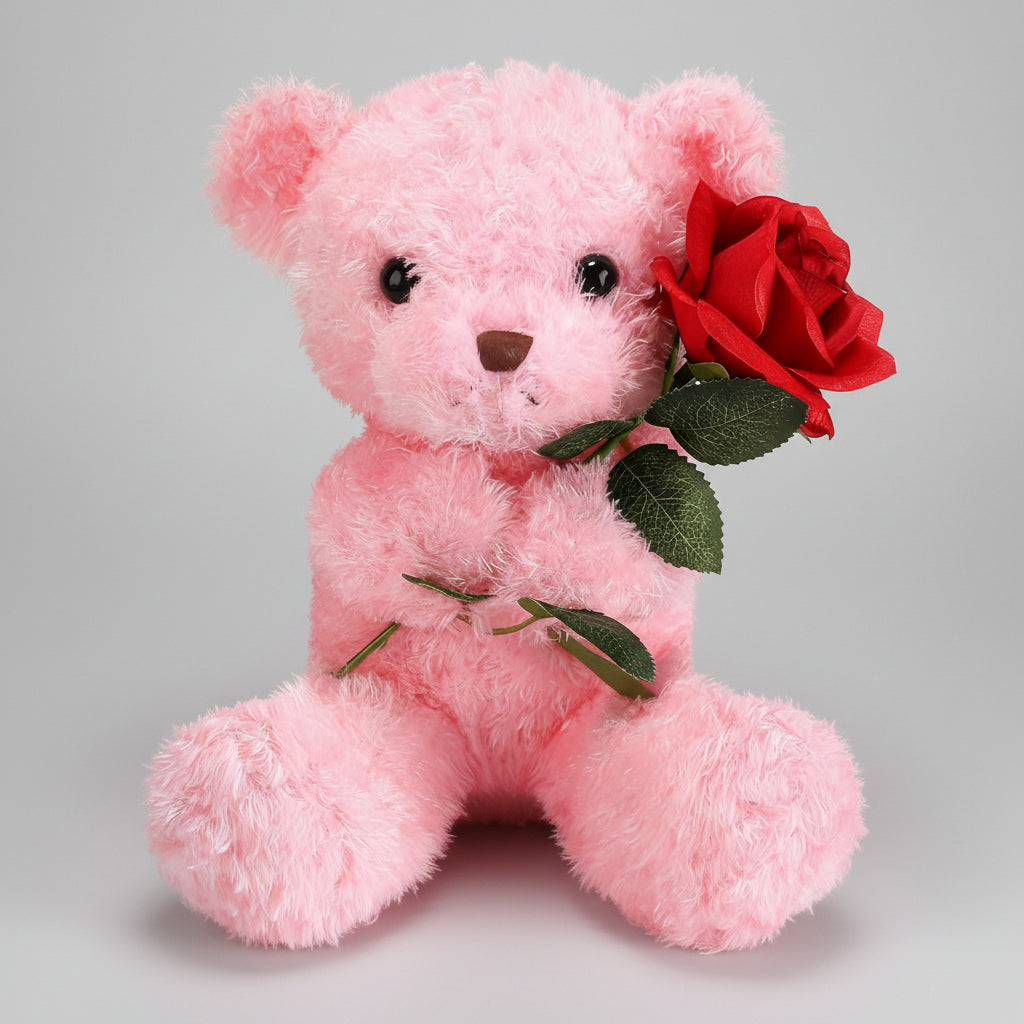 Plush Valentine Bear Stuffed Animal with Rose