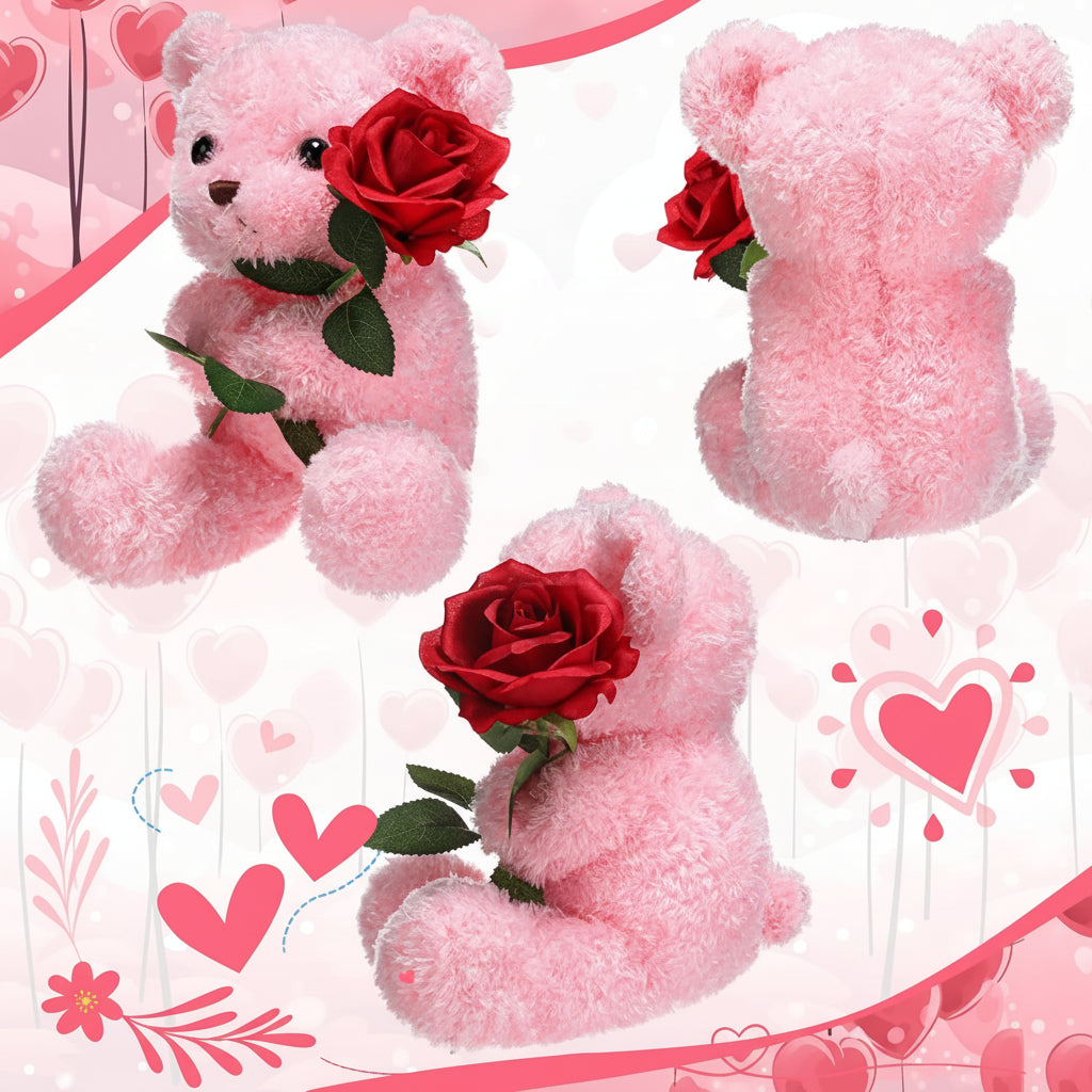 Plush Valentine Bear Stuffed Animal with Rose