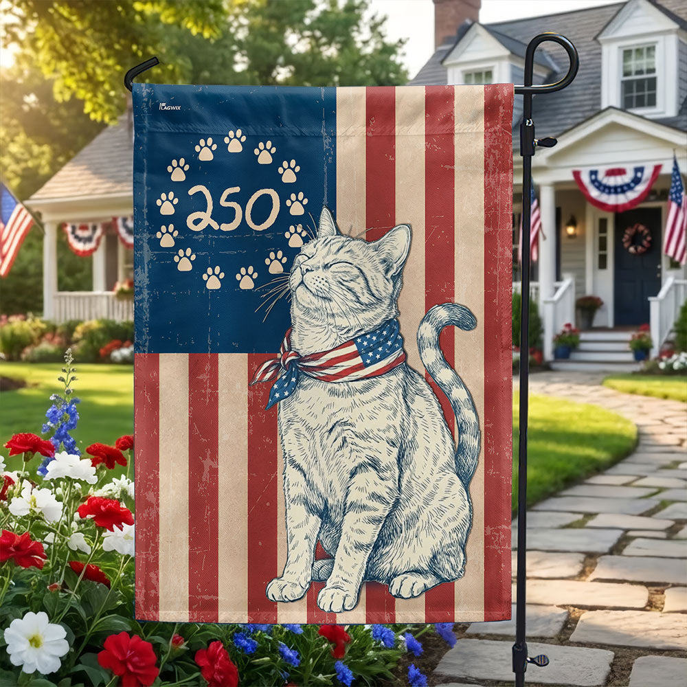 Patriotic Cat Garden Flag - Betsy Ross Design, 250th Anniversary