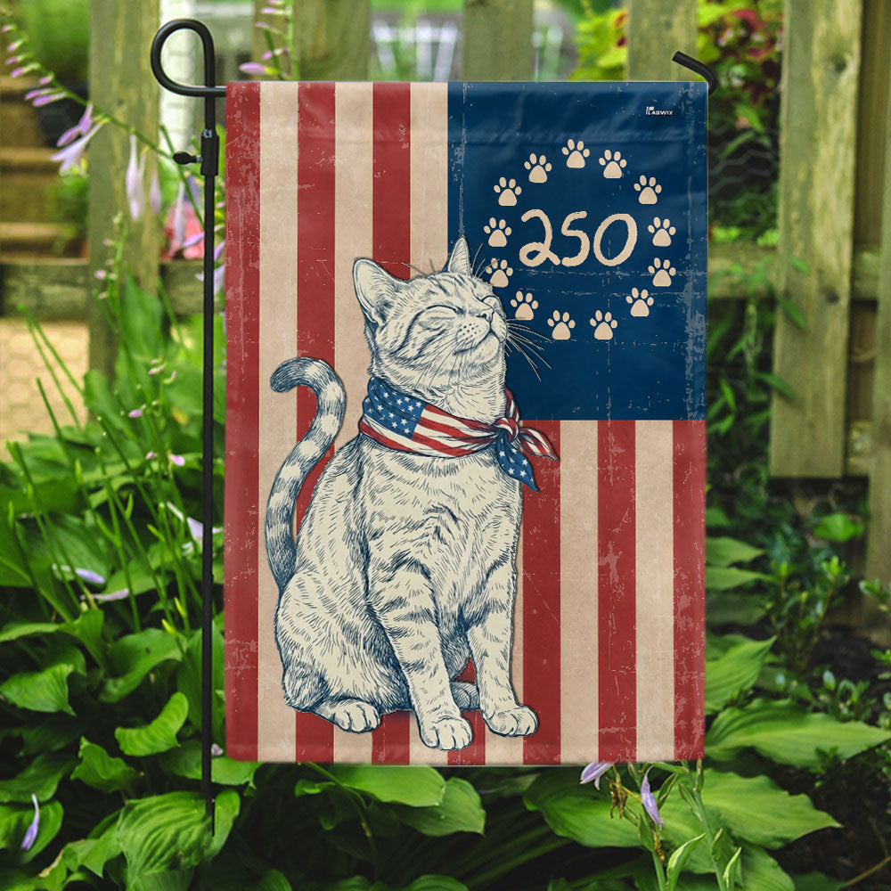 Patriotic Cat Garden Flag - Betsy Ross Design, 250th Anniversary