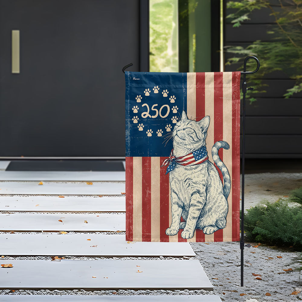 Patriotic Cat Garden Flag - Betsy Ross Design, 250th Anniversary