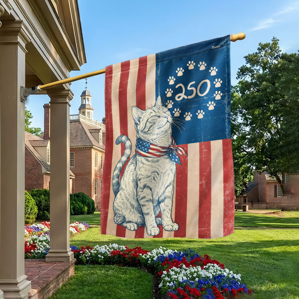 Patriotic Cat Garden Flag - Betsy Ross Design, 250th Anniversary