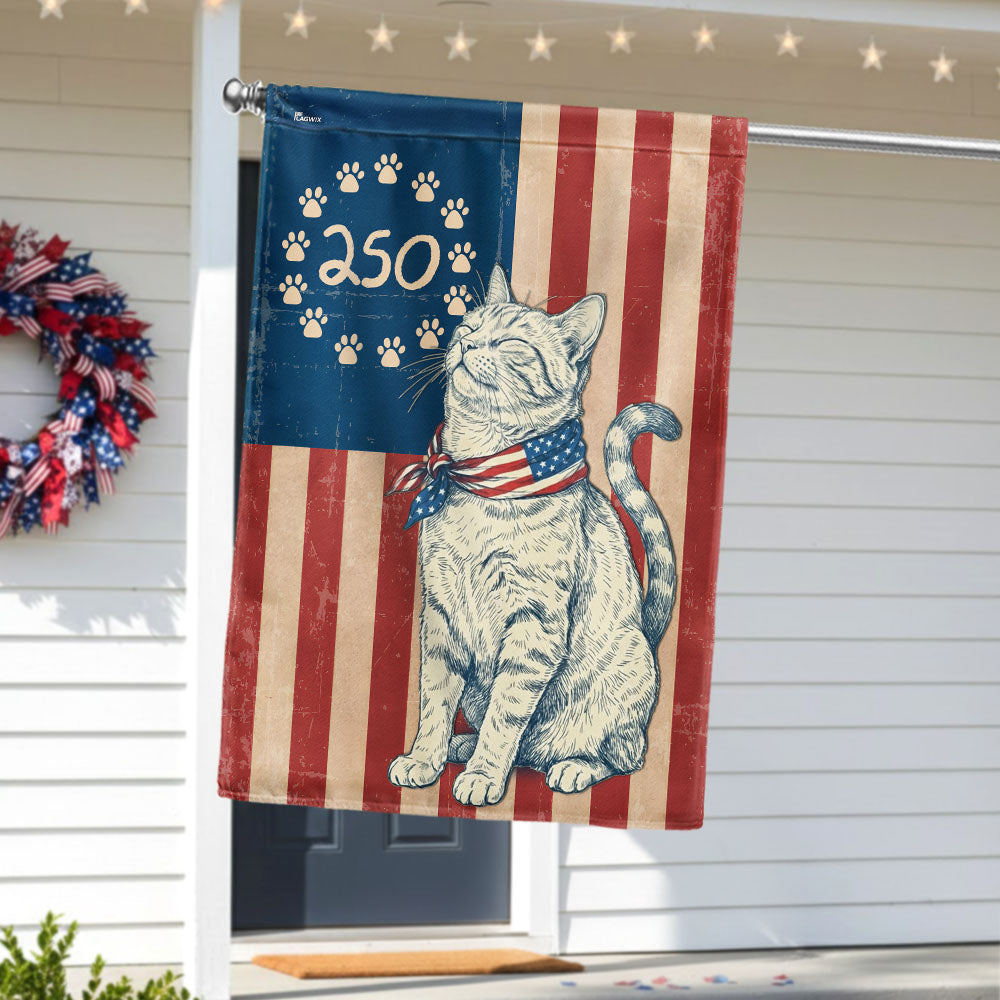 Patriotic Cat Garden Flag - Betsy Ross Design, 250th Anniversary