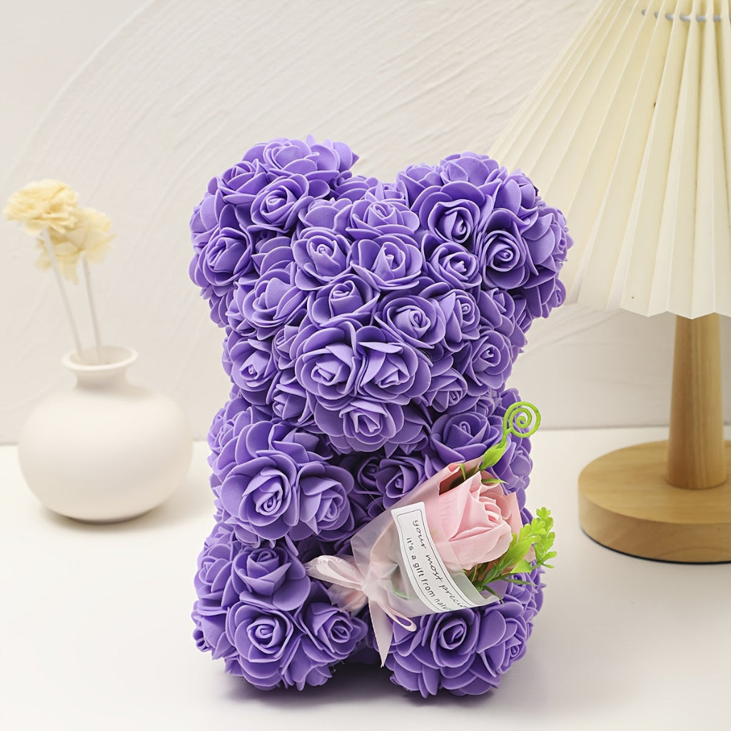 Rose Bear with Lifelike Artificial Flowers for Romantic Decor
