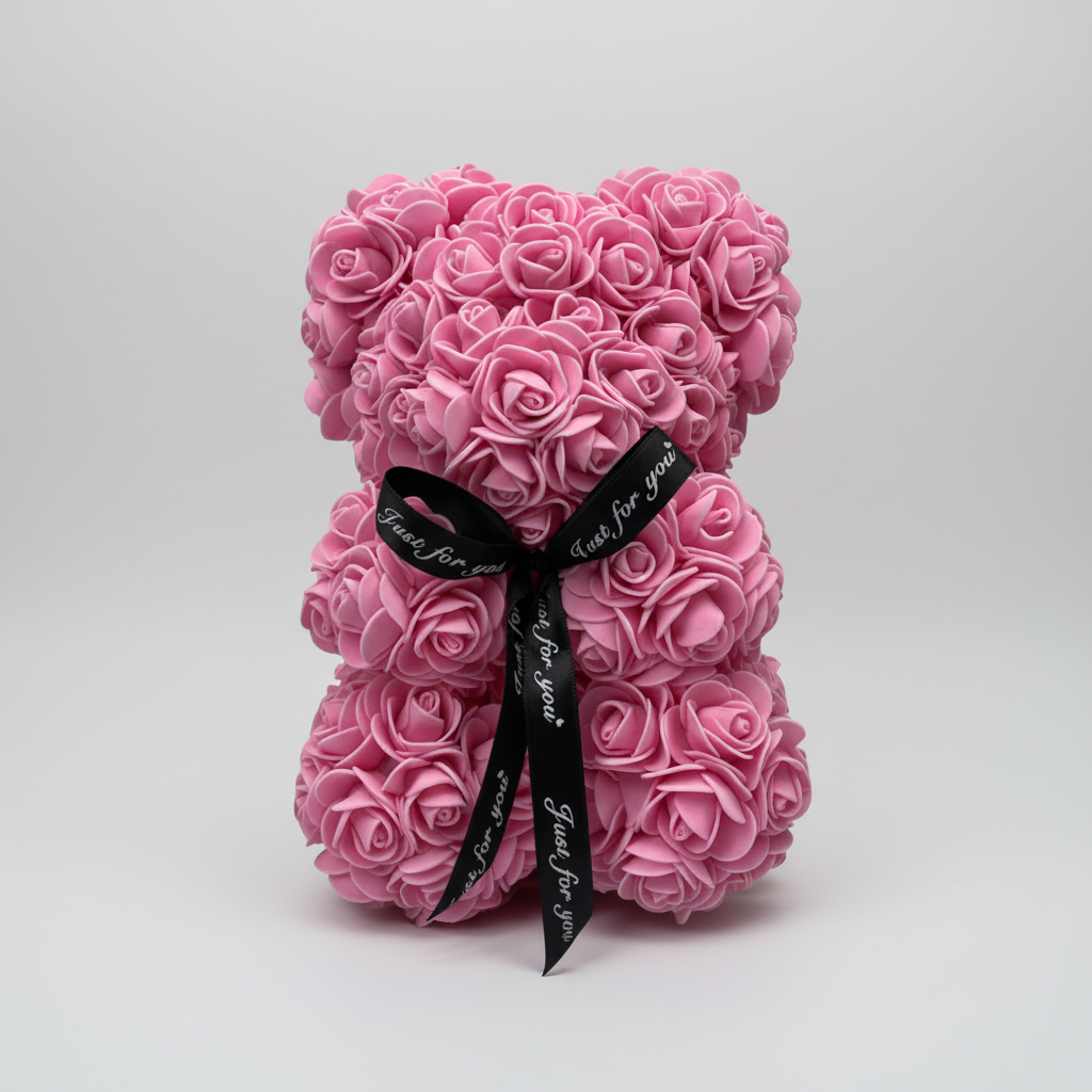 Rose Bear Plush Figure Made of Foam Roses - Romantic Gift for Her