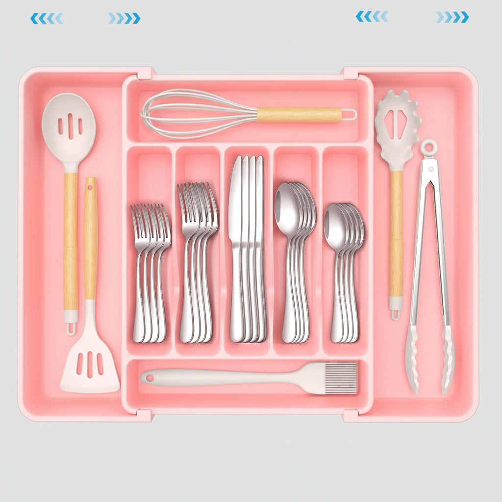 Extra Large Expandable Silverware Organizer BPA-Free Cutlery Tray