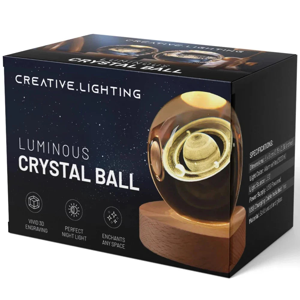 LED 3D Galaxy Crystal Night Light with Wooden Base