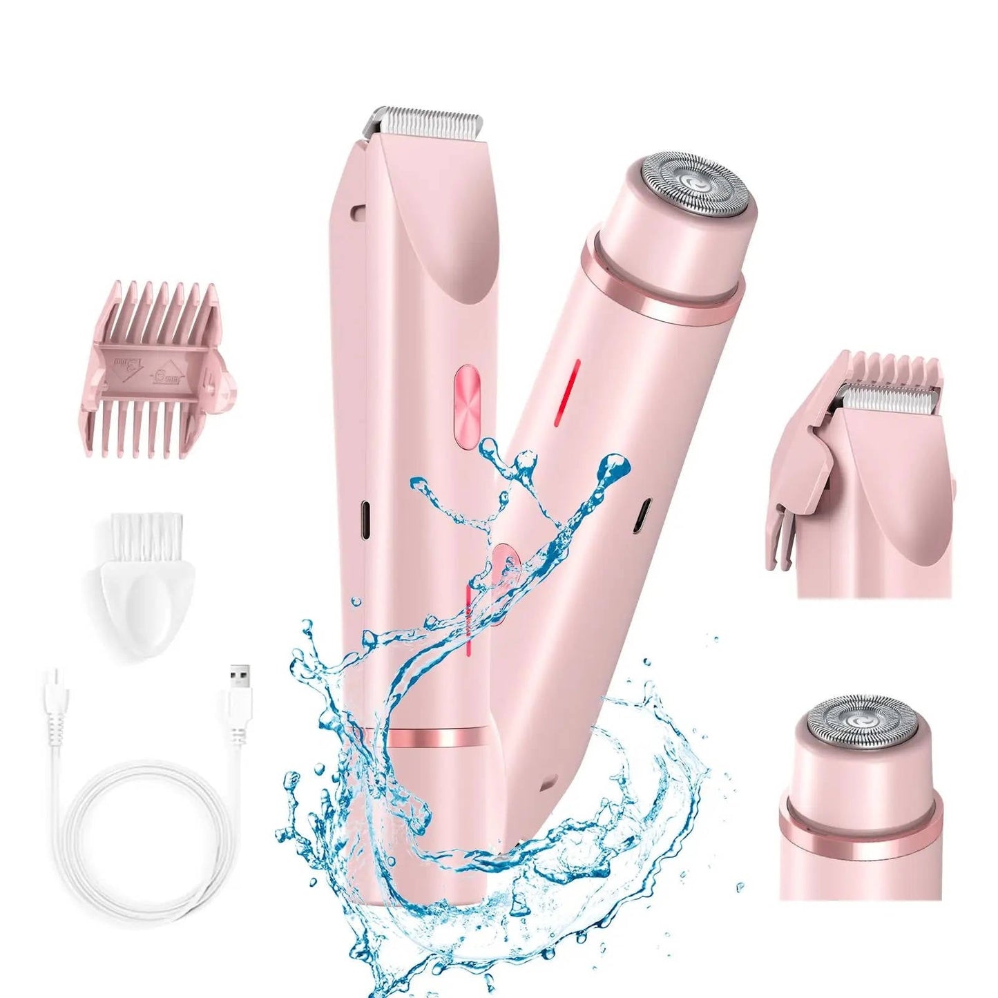 Painless Waterproof Bikini Hair Trimmer with Dual Heads and Quiet Operation