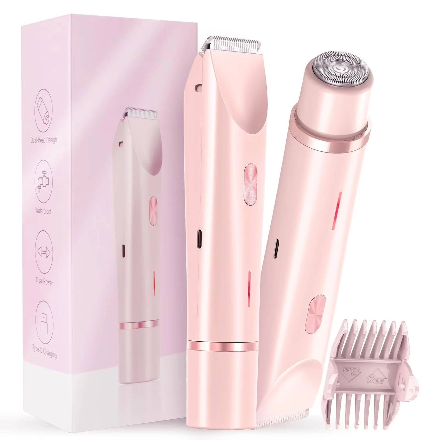 Painless Waterproof Bikini Hair Trimmer with Dual Heads and Quiet Operation